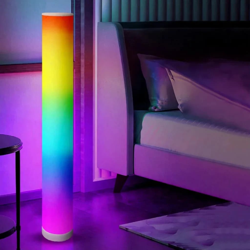RGB cilindrinė grindų lempa su muzikos sinchronizavimu ir nuotolinio valdymo pulteliu