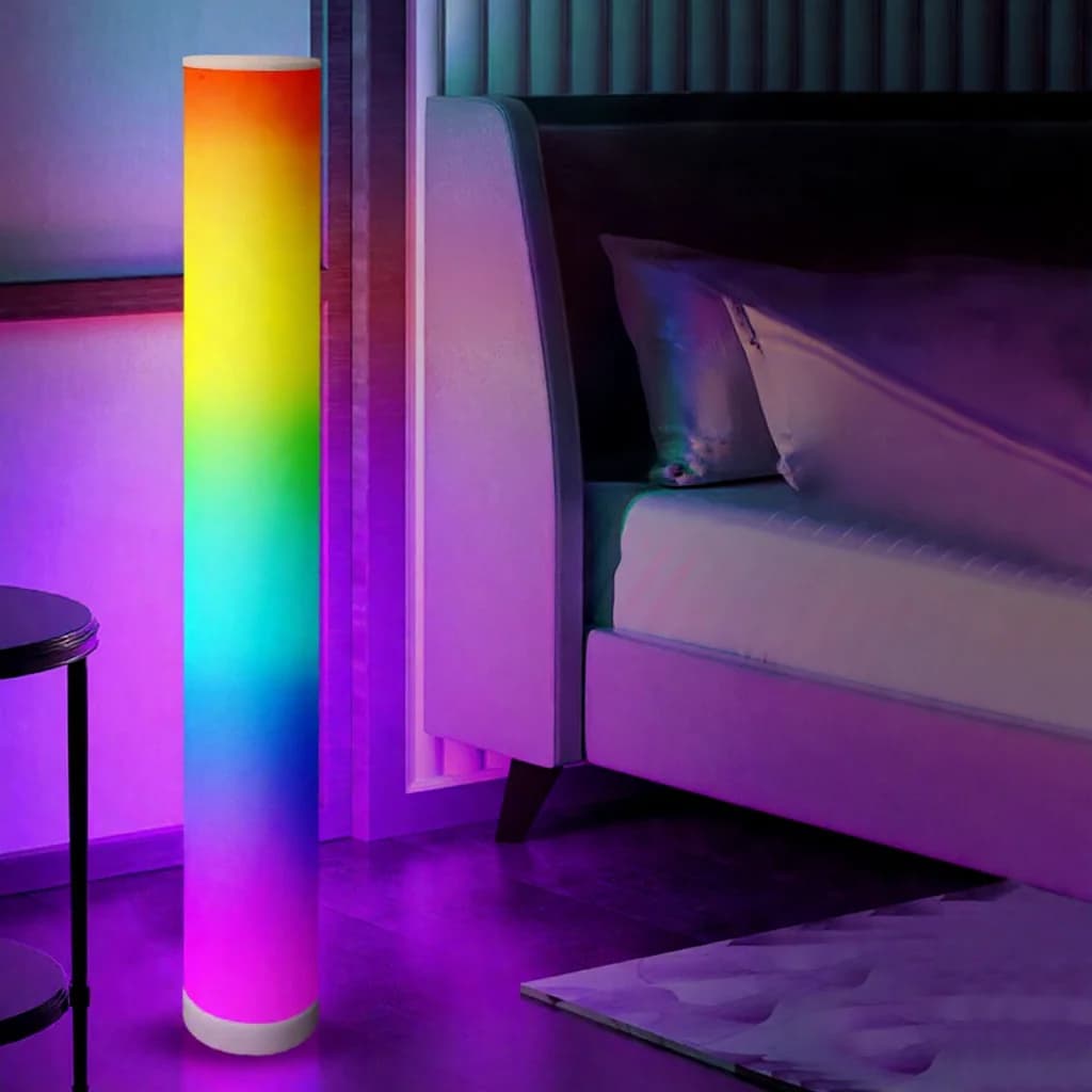 RGB cilindrinė grindų lempa su muzikos sinchronizavimu ir nuotolinio valdymo pulteliu