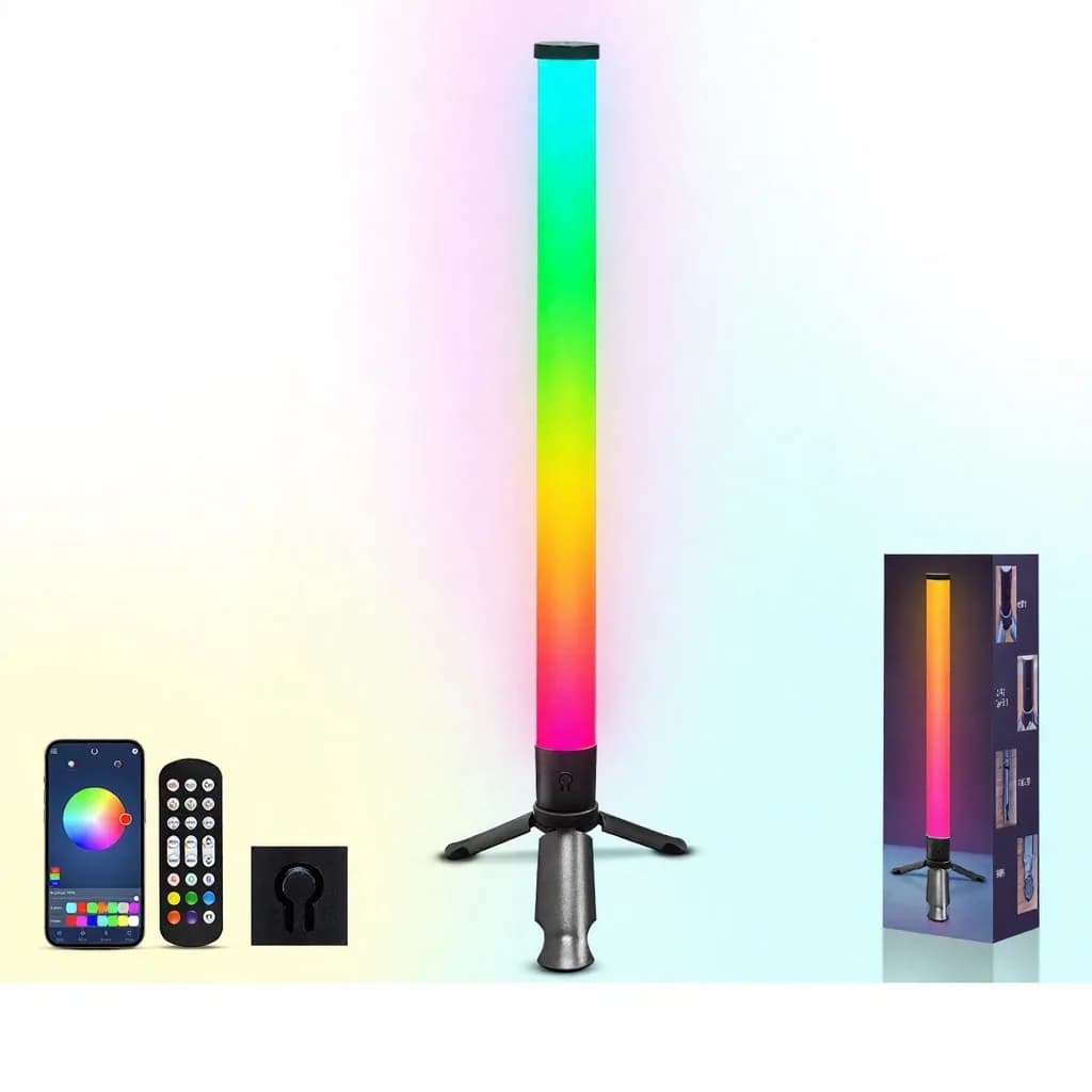 LED stalinė trikojo atmosferinė lempa su muzikos sinchronizavimu ir RGB efektais