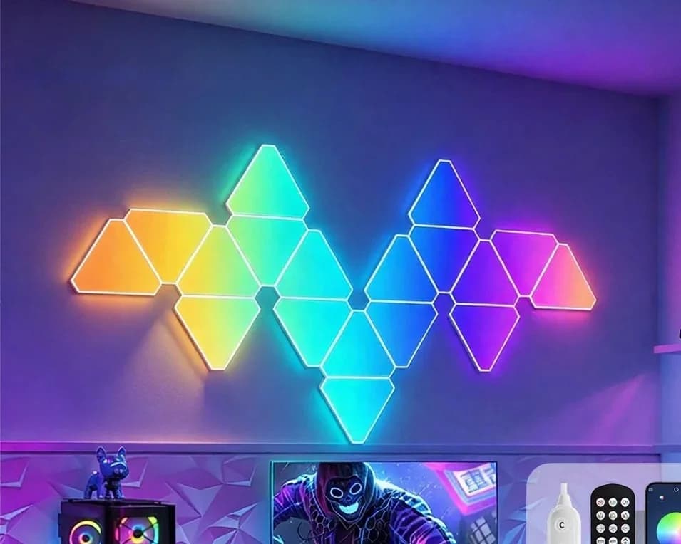 Išmaniųjų trikampių LED sieninių šviestuvų rinkinys RGB aplinkai ir žaidimams