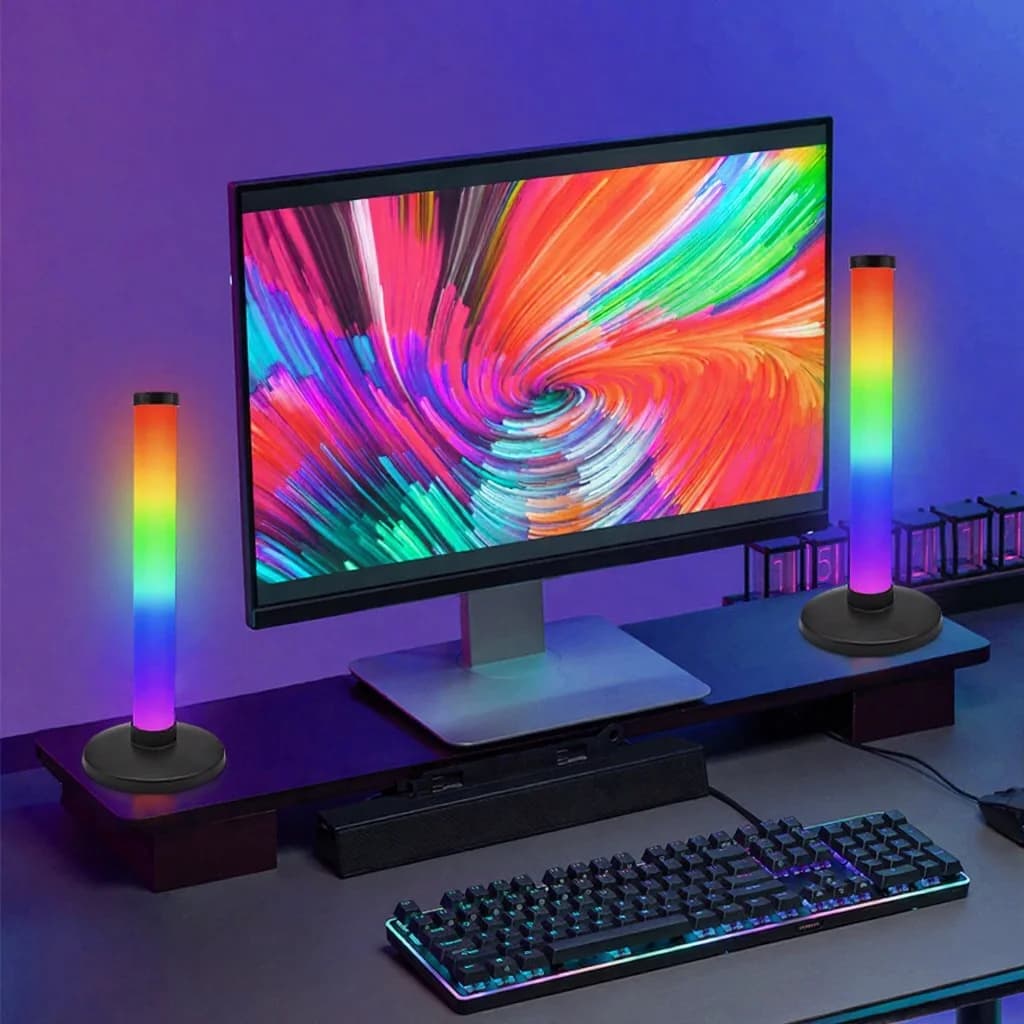 RGB atmosferos lempa su garso sinchronizavimu ir programėlės valdymu