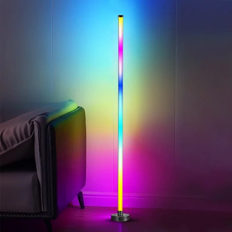 RGB LED kampinis grindų šviestuvas su muzikos sinchronizavimu, programėlės ir nuotolinio valdymo pulteliu