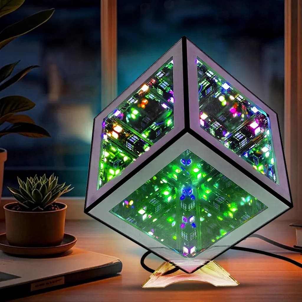 3D begalybės kubas lempa RGB aplinkos apšvietimu ir garso režimu