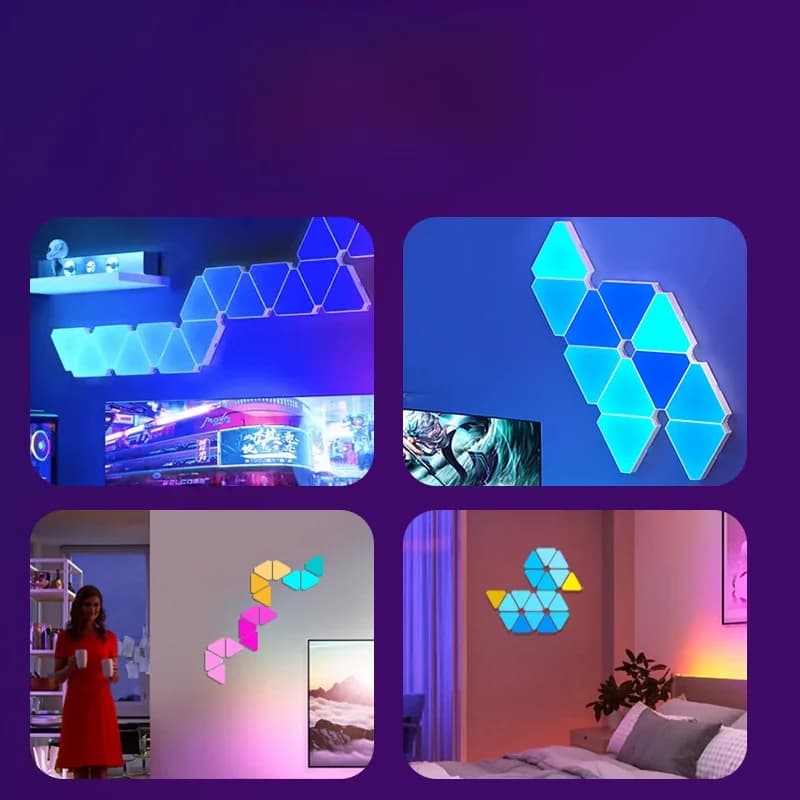 Išmaniųjų trikampių LED sieninių šviestuvų rinkinys RGB aplinkai ir žaidimams