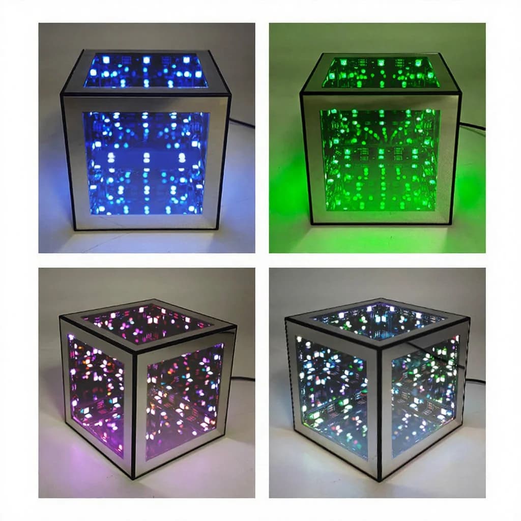 3D begalybės kubas lempa RGB aplinkos apšvietimu ir garso režimu