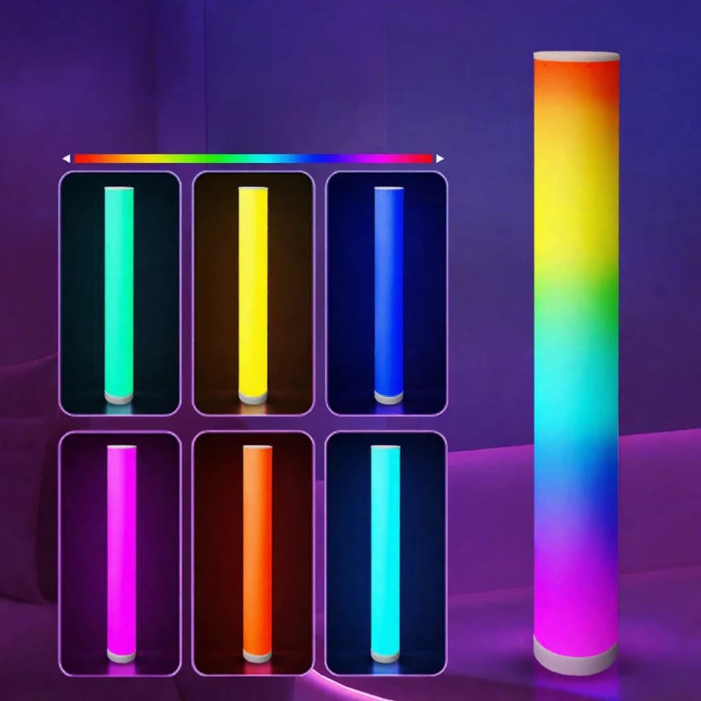 RGB cilindrinė grindų lempa su muzikos sinchronizavimu ir nuotolinio valdymo pulteliu