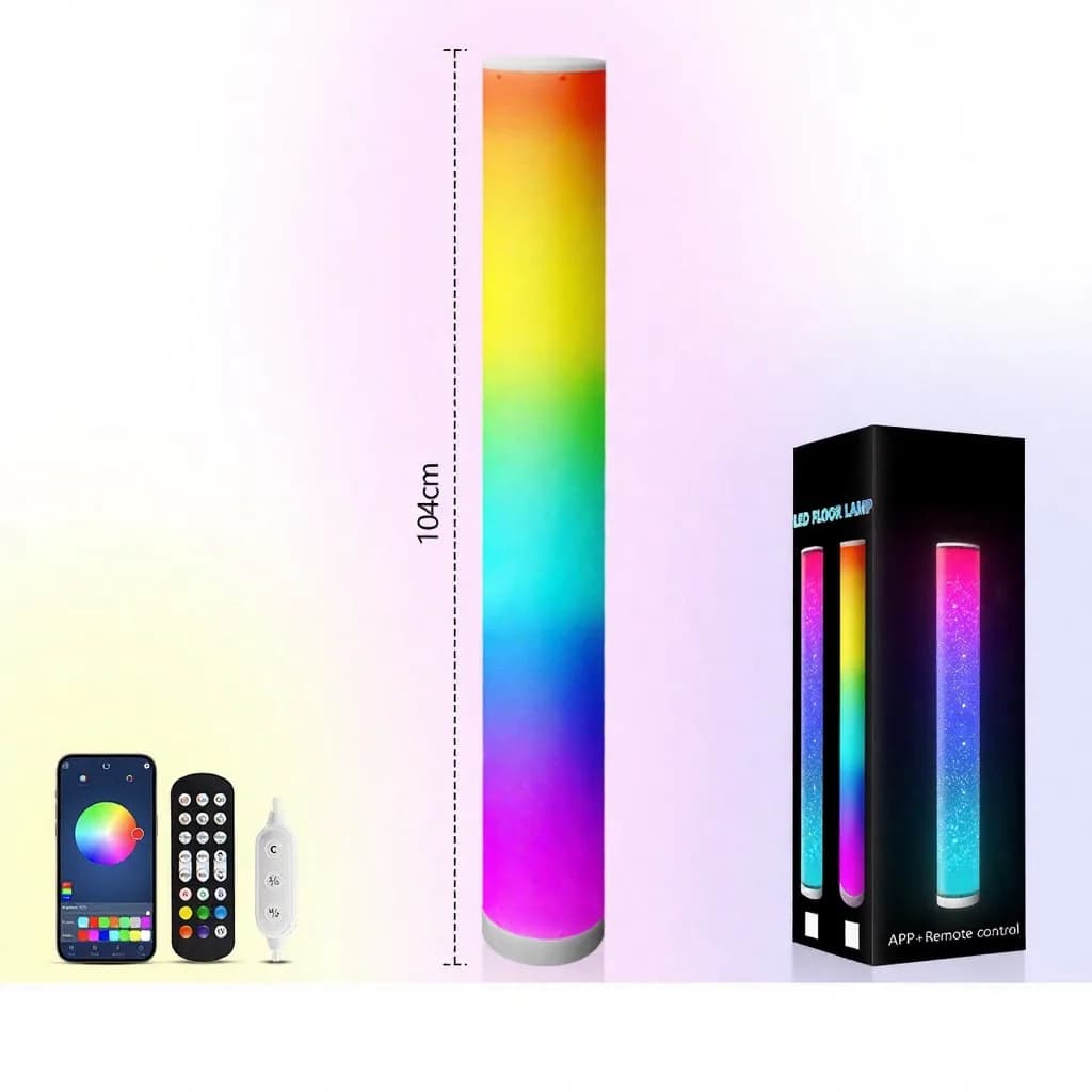 RGB cilindrinė grindų lempa su muzikos sinchronizavimu ir nuotolinio valdymo pulteliu