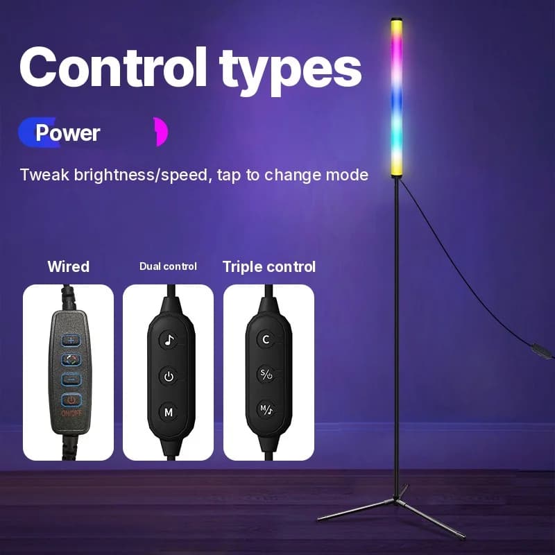 RGB spalvas keičianti grindų lempa su muzikos sinchronizavimu