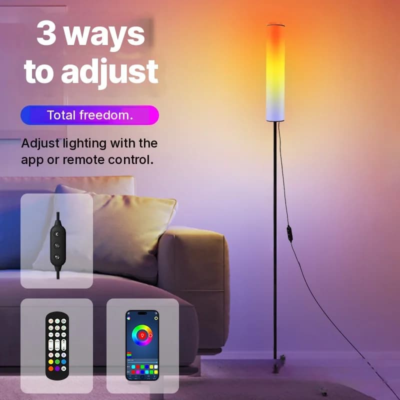RGB LED tripodinė grindų lempa su nuotolinio valdymo pulteliu