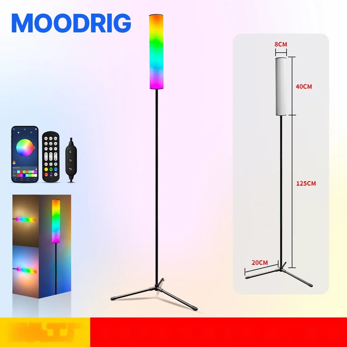 RGB LED tripodinė grindų lempa su nuotolinio valdymo pulteliu