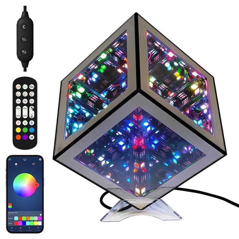 3D begalybės kubas lempa RGB aplinkos apšvietimu ir garso režimu