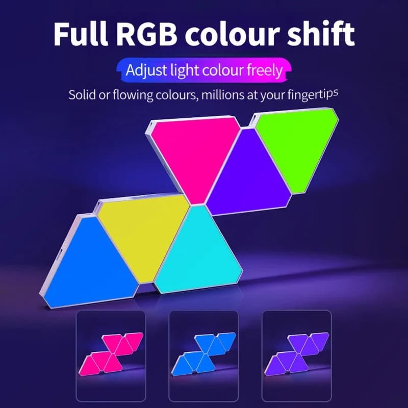 Išmaniųjų trikampių LED sieninių šviestuvų rinkinys RGB aplinkai ir žaidimams