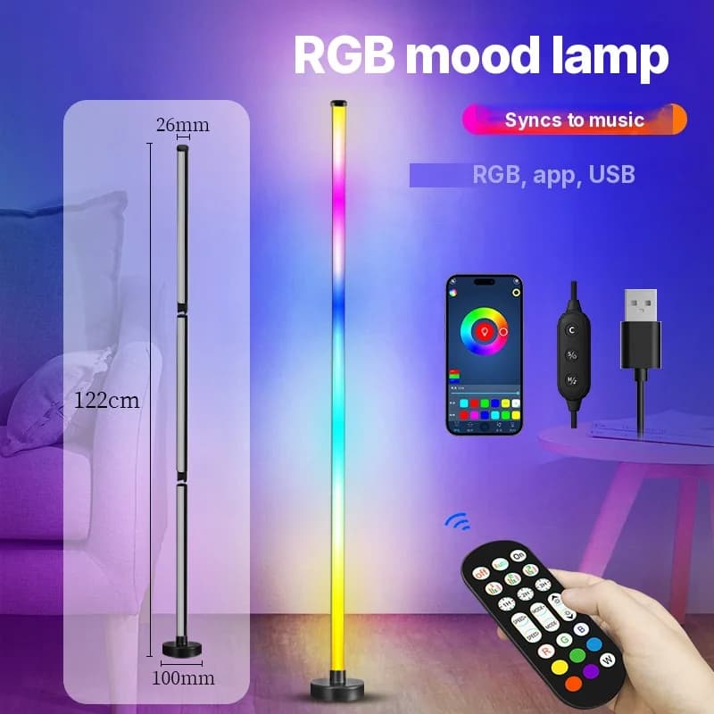 RGB spalvas keičianti grindų lempa su muzikos sinchronizavimu ir programėlės valdymu