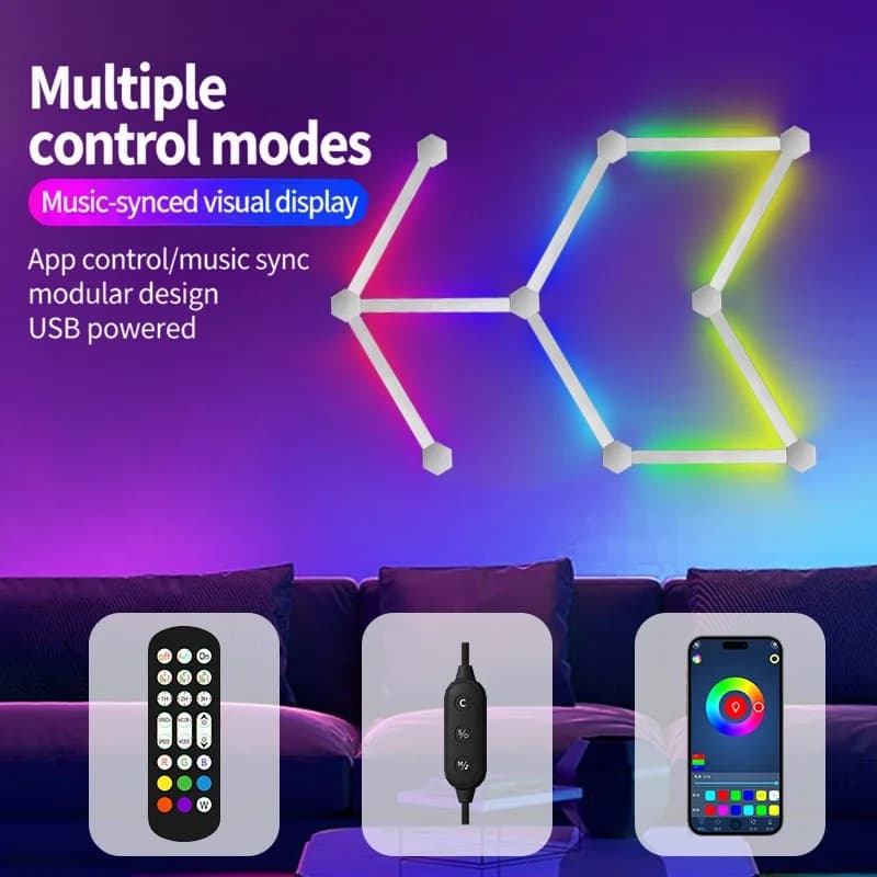 RGB išmanieji sujungiami LED sieniniai žibintai su valdymu programėle ir muzikos sinchronizavimu